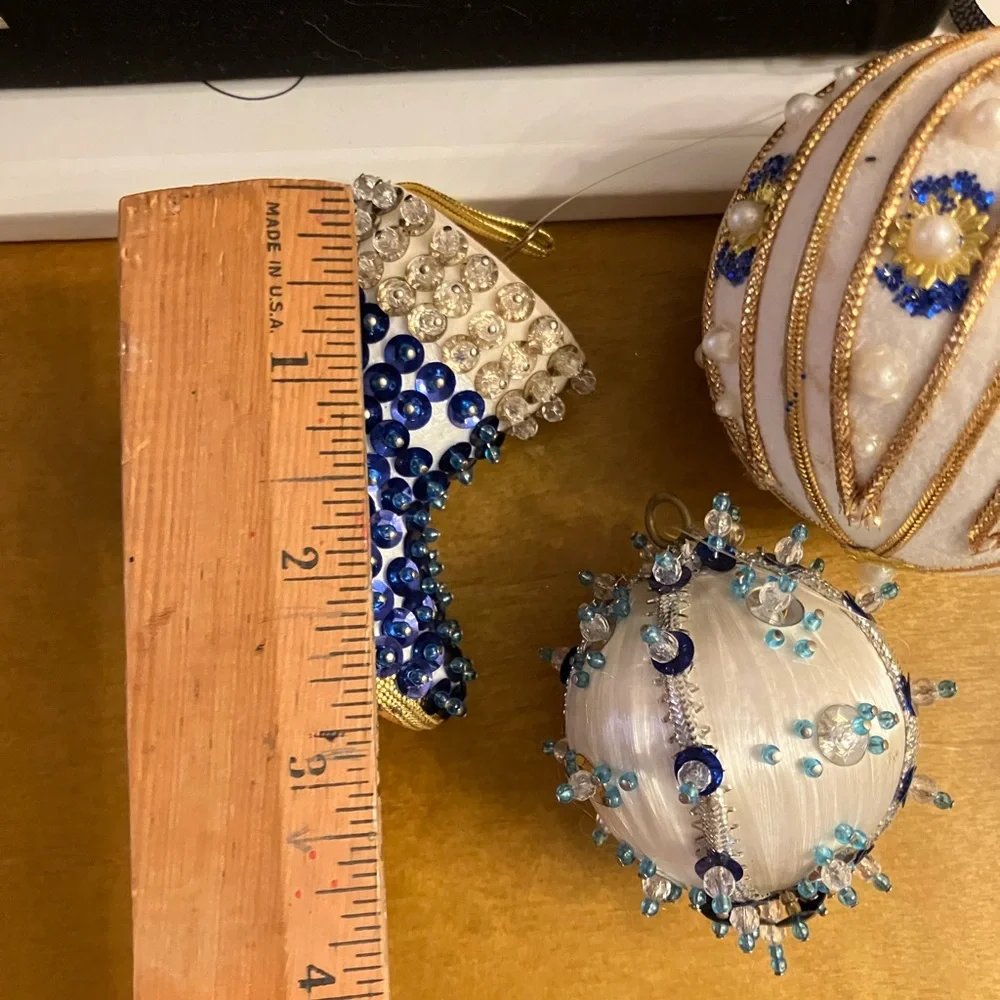 Vintage beaded push pin Christmas Ornaments Set of 3